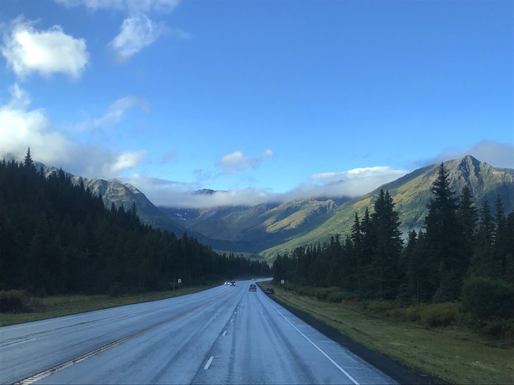 The road towards Kenai River, Alaska. 