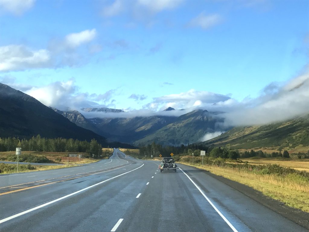 The road towards Kenai River, Alaska. 