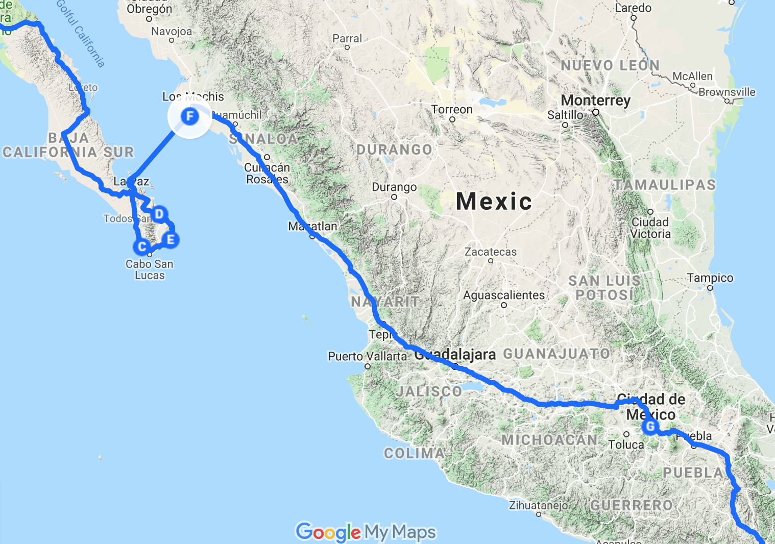 The route: Topolobampo to Mexico City