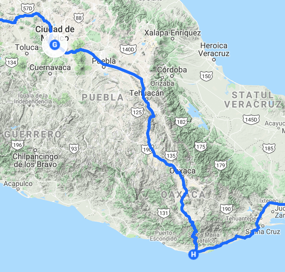 The route to Oaxaca Region