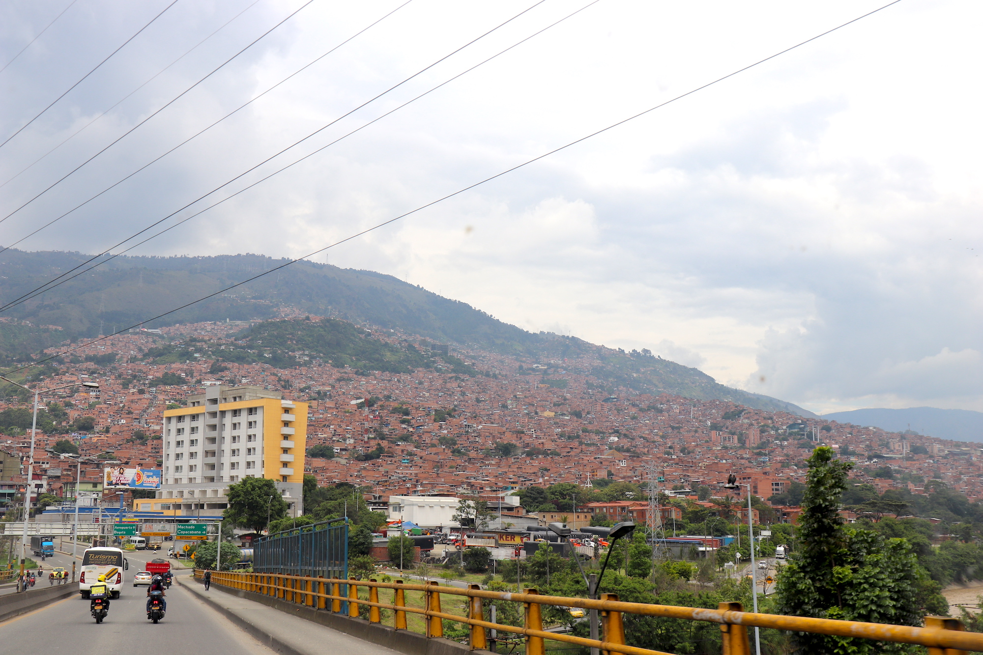 The view to the "barrios" of Medellin positioned on the hills around the city