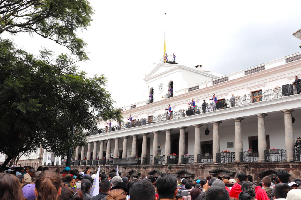 The President of Ecuador speaking from the balcony of Corondelet Palace