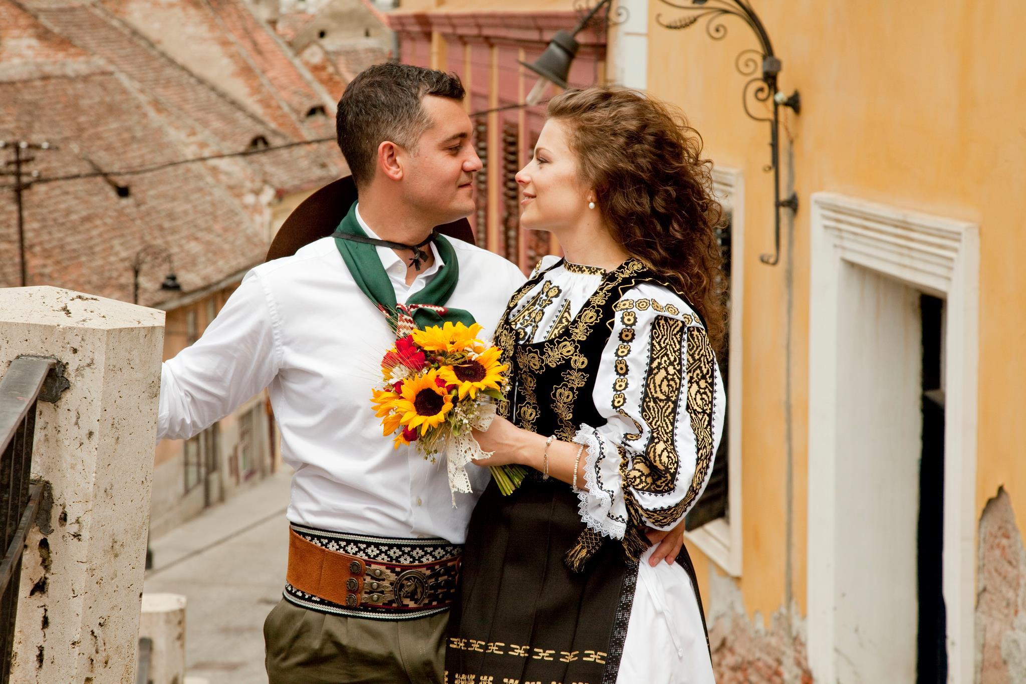 Ioana and JP in their Brazilian-Romanian national costumes during the civil wedding ceremony