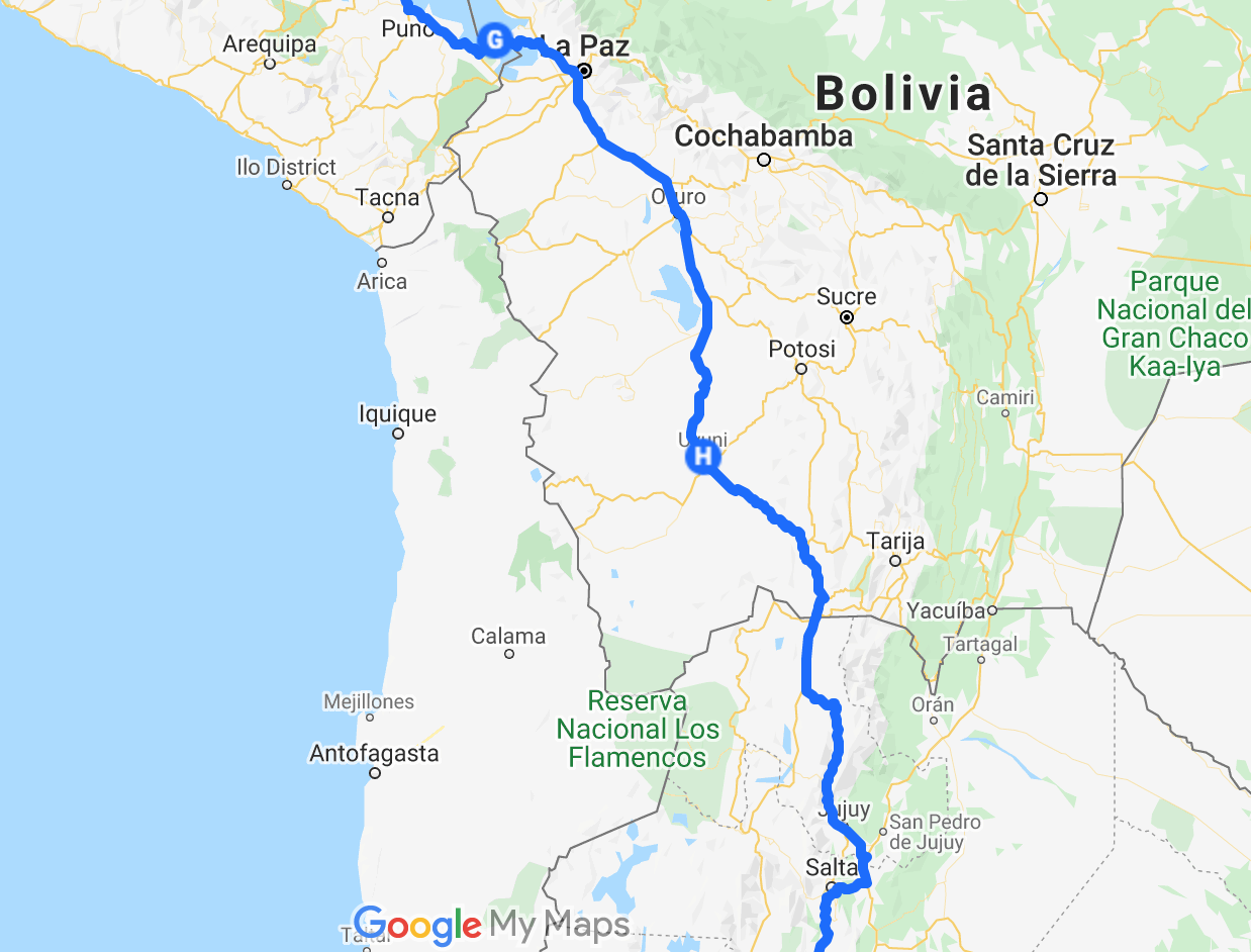 The route in Bolivia
