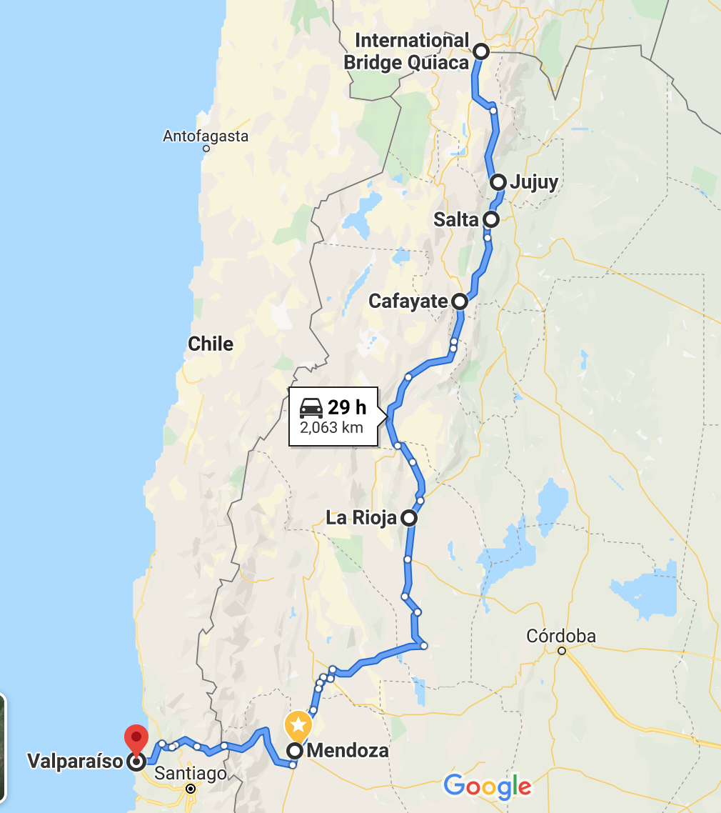 The Route overlanding Northwest Argentina- exiting at Paso Internacional Los Libertadores into Chile