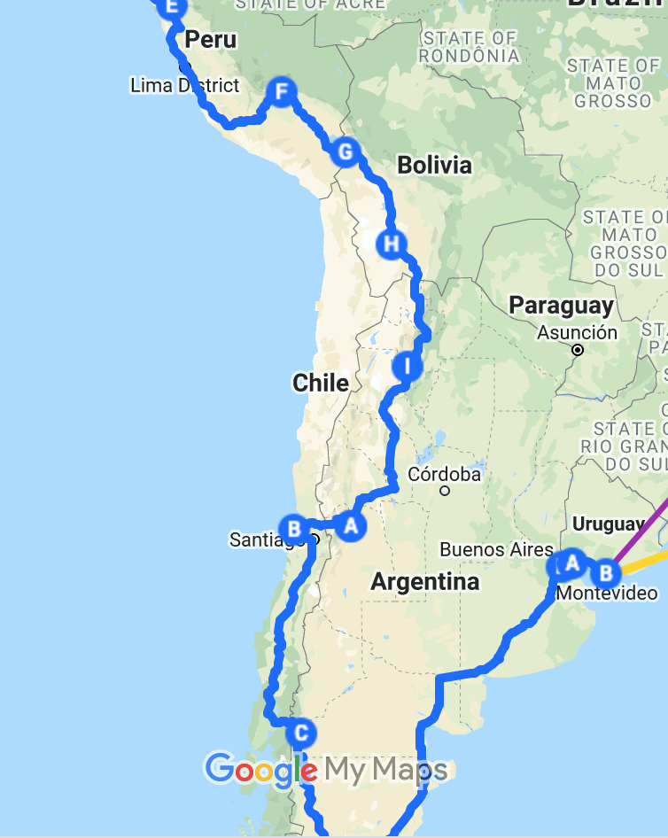 The route: Peru-Bolivia- Argentina-Chile-Argentina