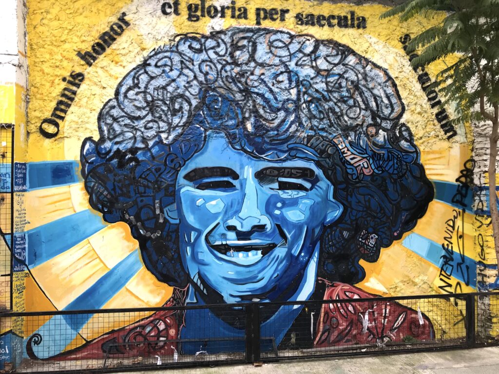 The figure of Maradona next to La Boca Junior Club